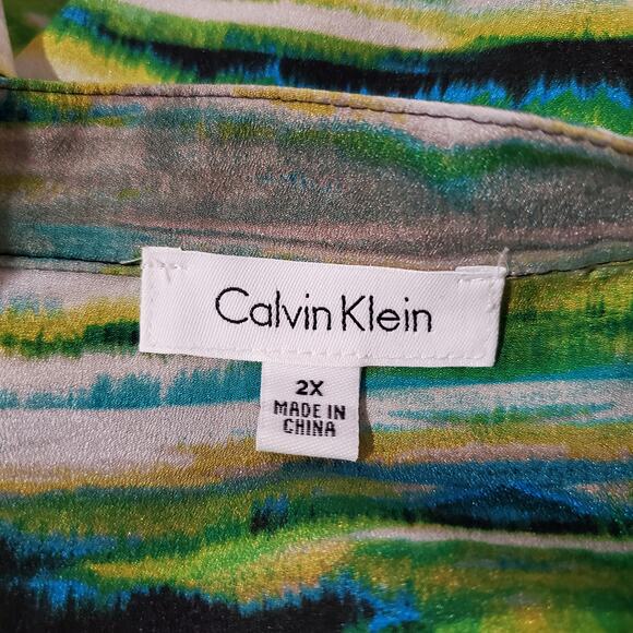 Calvin Klein Abstract Stripe Button Up Split Neck Blouse Womens Plus Size 2X Top - Picture 7 of 9
